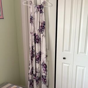 Maurices White and Purple Floral Jumpsuit